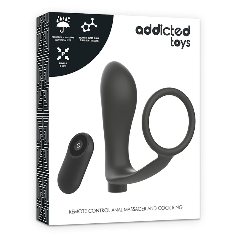 ADDICTED TOYS - Anello Per Pene con Telecomando Plug Anale Ricaricabile Nero