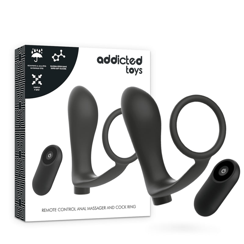 ADDICTED TOYS - Anello Per Pene con Telecomando Plug Anale Ricaricabile Nero