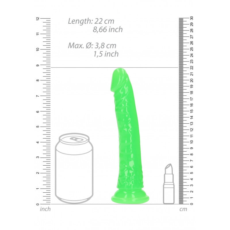 Fallo realistico con ventosa Slim Dildo Suction Cup GitD 20 cm Neon Green
