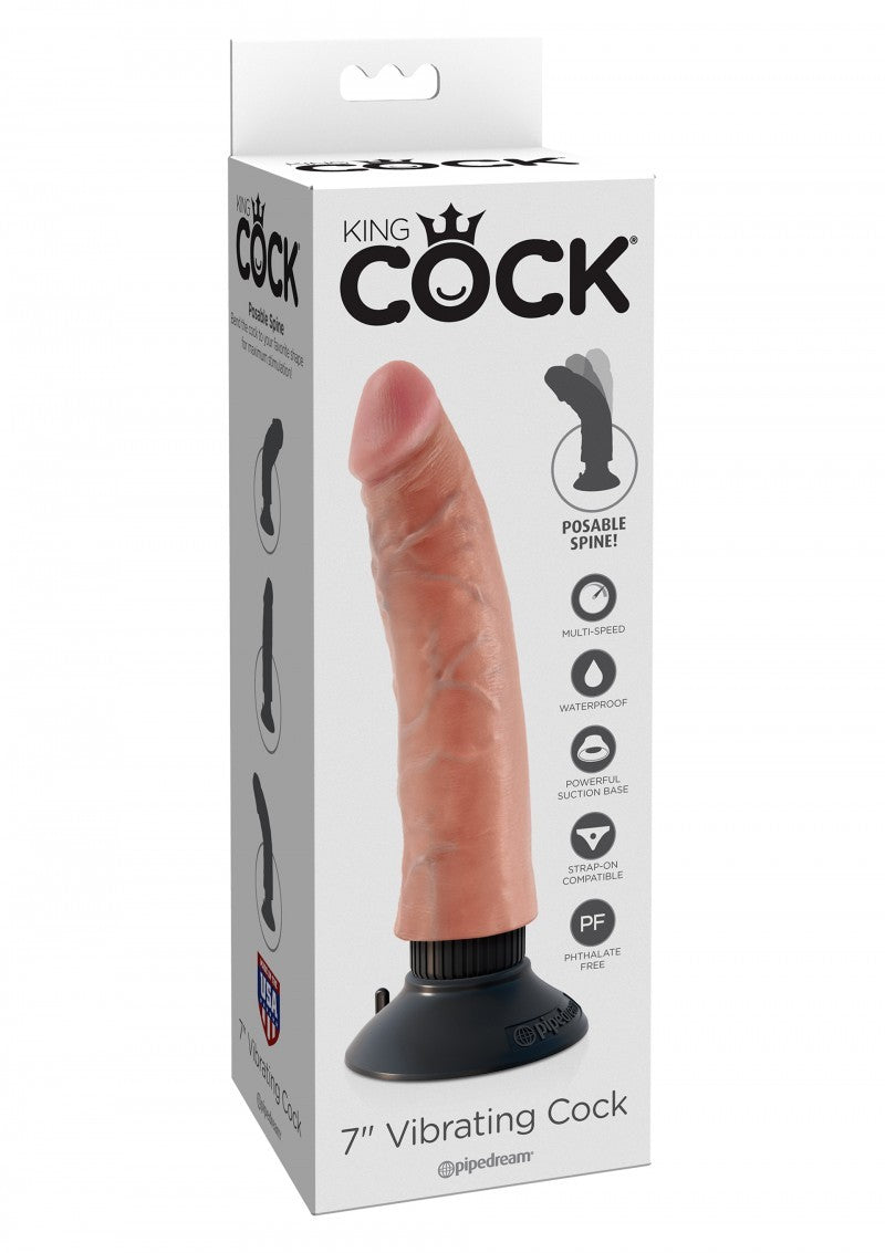 Vibratore Realistico King Cock vaginale con ventosa fallo vibrante dildo impermeabile flesh 7