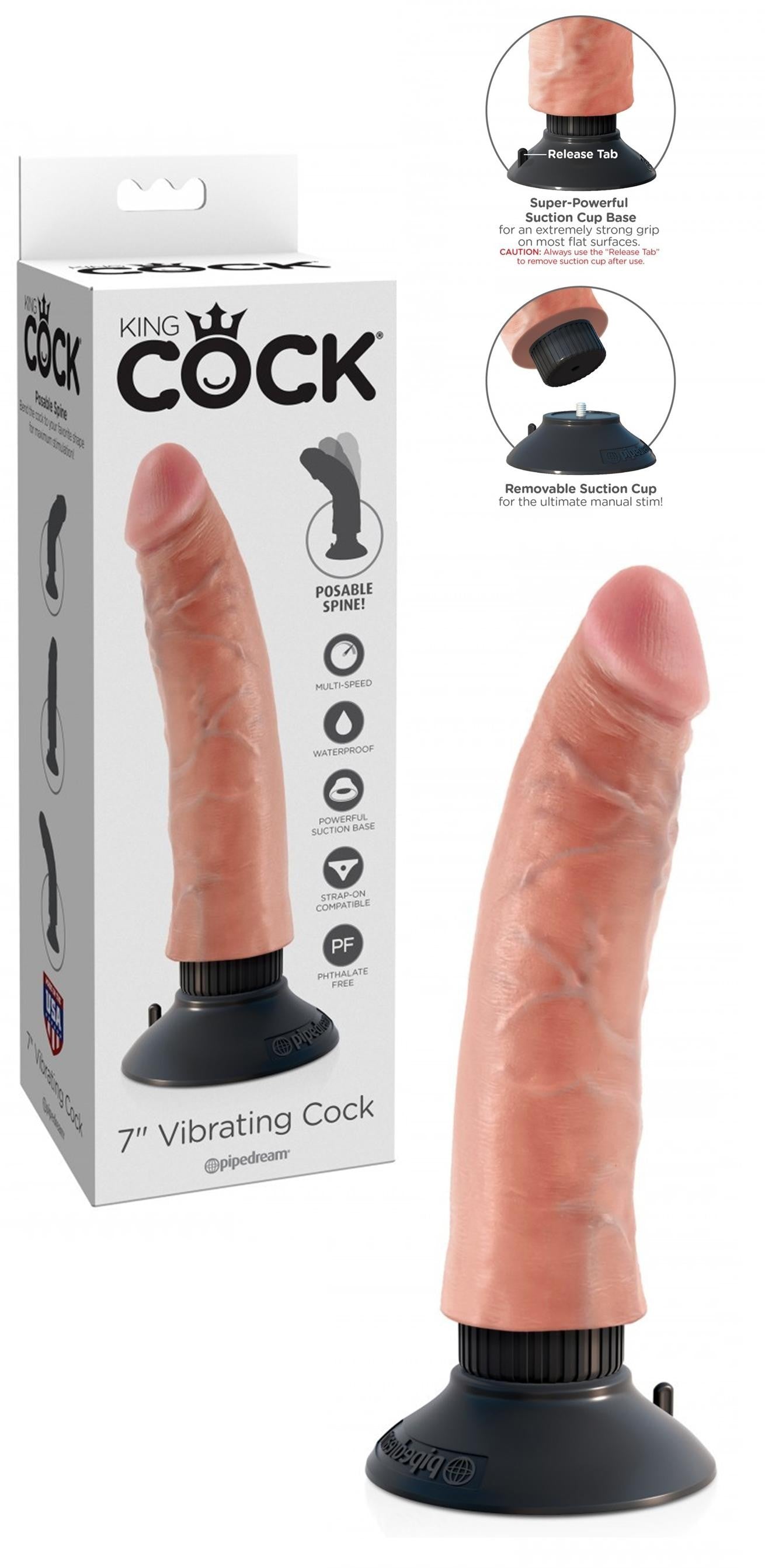 Vibratore Realistico King Cock vaginale con ventosa fallo vibrante dildo impermeabile flesh 7